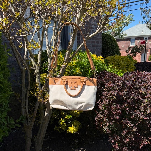 EUC Tory Burch Tan and Cream Tote Bag,Structured Design Tan and off white Cavas - Picture 3 of 10
